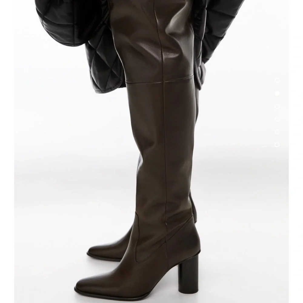 NWT ZARA Heeled Leather Over The Knee Boots Chocolate Brown 9/40 Blogger’s Fav